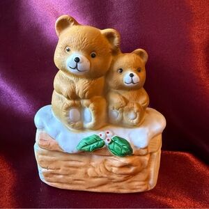 House of Lloyd Christmas 2pc Cuddling Bears on Log Candle